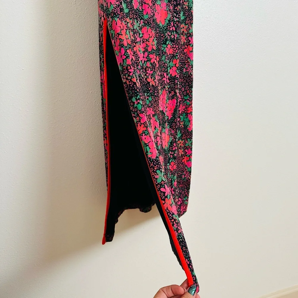 Free People Maxi Dress Boho with Pink Dark Floral Detail Side slits - Picture 12 of 14